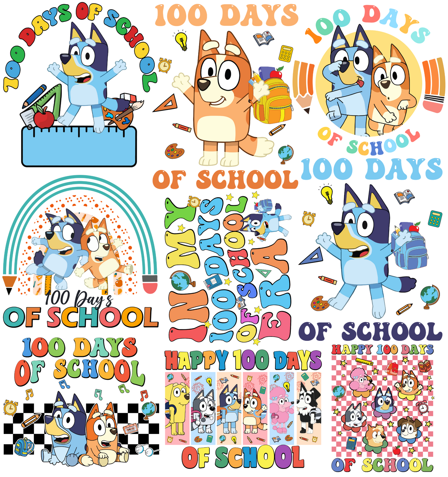 bluey 100 Days Gangsheet 22.5"X24"